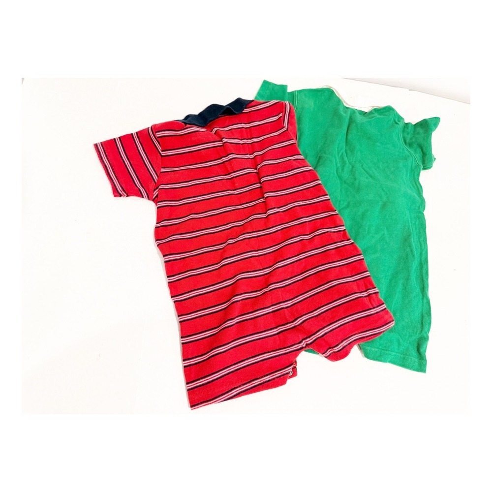 Ralph Lauren Baby Boy Romper Lot 2pk Green Red Stripe Polo 12-18M 18-24M Cotton - Picture 2 of 4